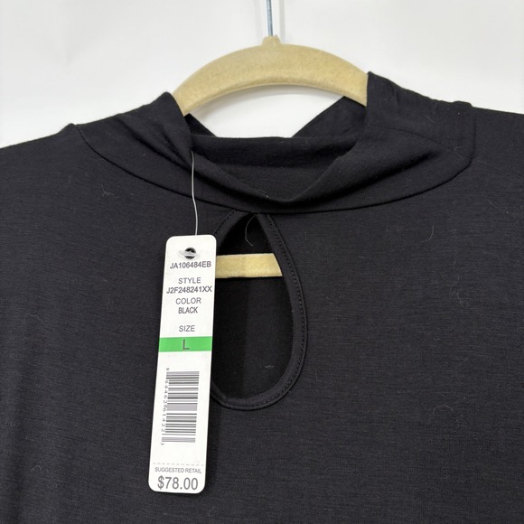 NWT L Joseph A Black Mock Neck Keyhole Bell Sleeve Lace Detail Blouse Top Dressy - Picture 3 of 13